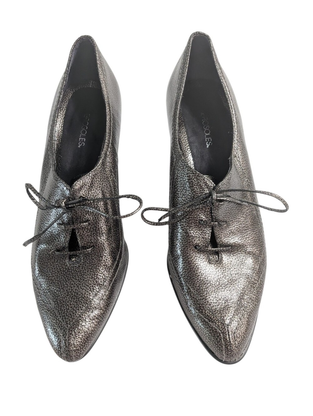 Metallic Bronze Heeled Oxfords Vintage Inspired 40s 80s Y2K Shimmer Chunky Pump - Picture 5 of 11